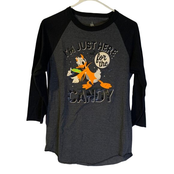 Disney Parks Donald Duck Halloween Raglan TShirt Womens Size M Here for Candy - Picture 1 of 5